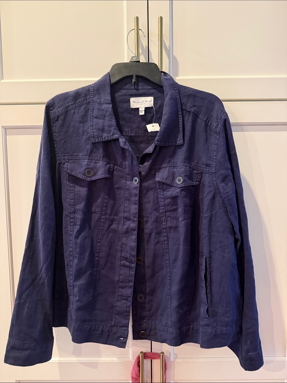 Michael Stars Navy Blue Button-Front Linen Jean Jacket 1X